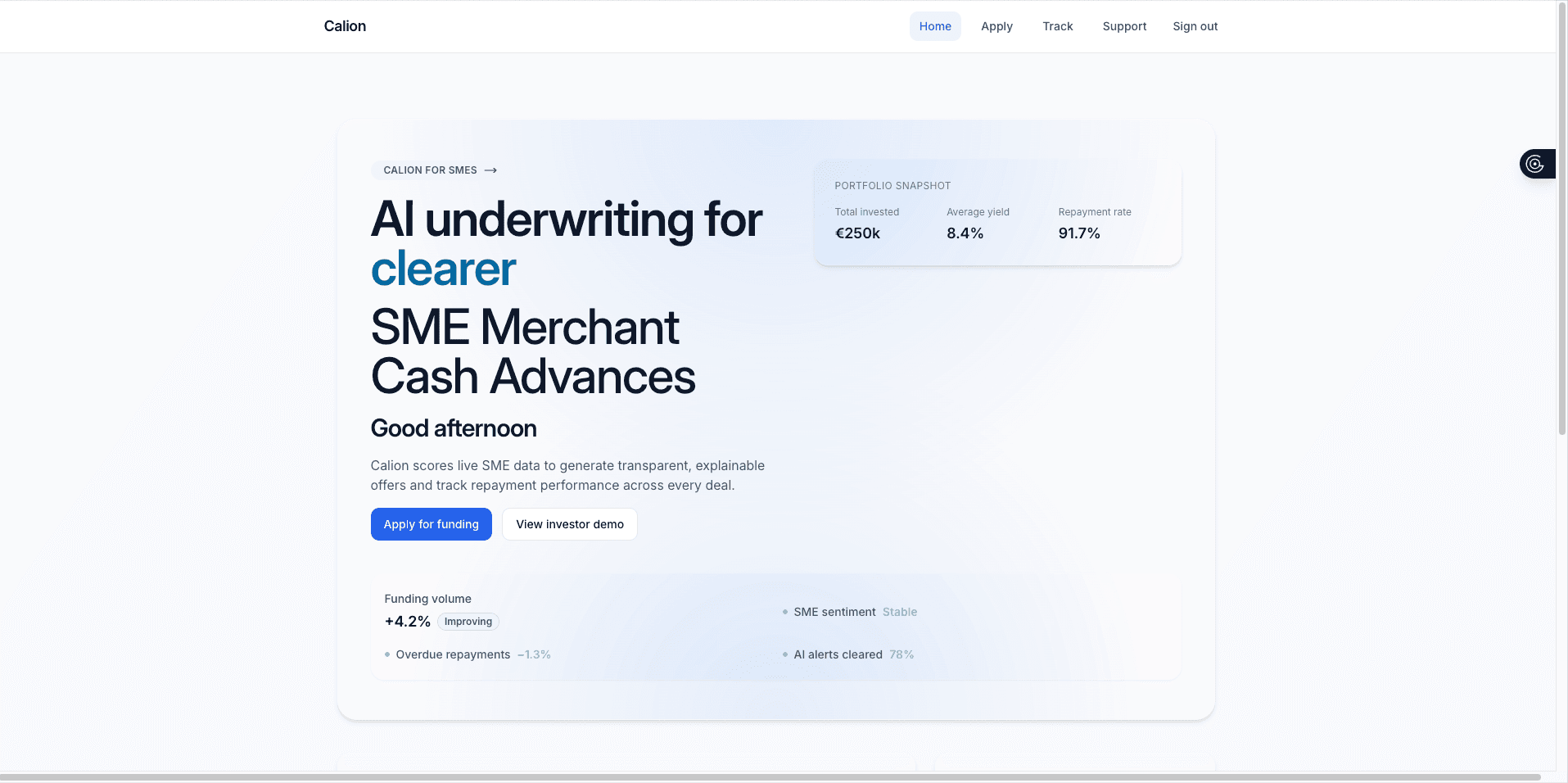 Calion underwriting dashboard preview